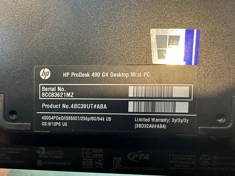 HP Prodesk 400 G4 Desktop Mini PC w/ Intel i5 8th Gen CPU